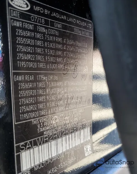 2019 Land Rover Range Rover Sport Hse из США, поврежденный, VIN SALWR2RV2KA816739